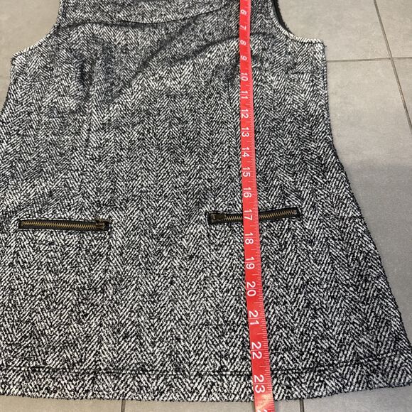 CAbi CeCe Top XS Shell Dark Gray Herringbone Tweed Zip Pocket Sleeveless Knit - Picture 8 of 8